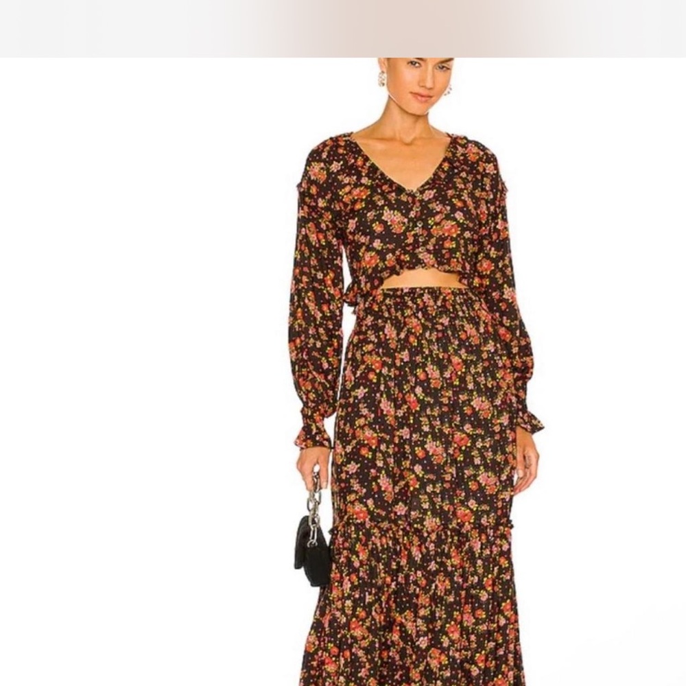 Free People Black Floral Maxi Skirt